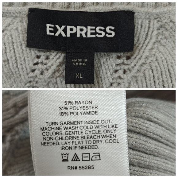 Express gray Raglan bishop sleeve crew neck stretch sweater sz XL - Picture 7 of 7